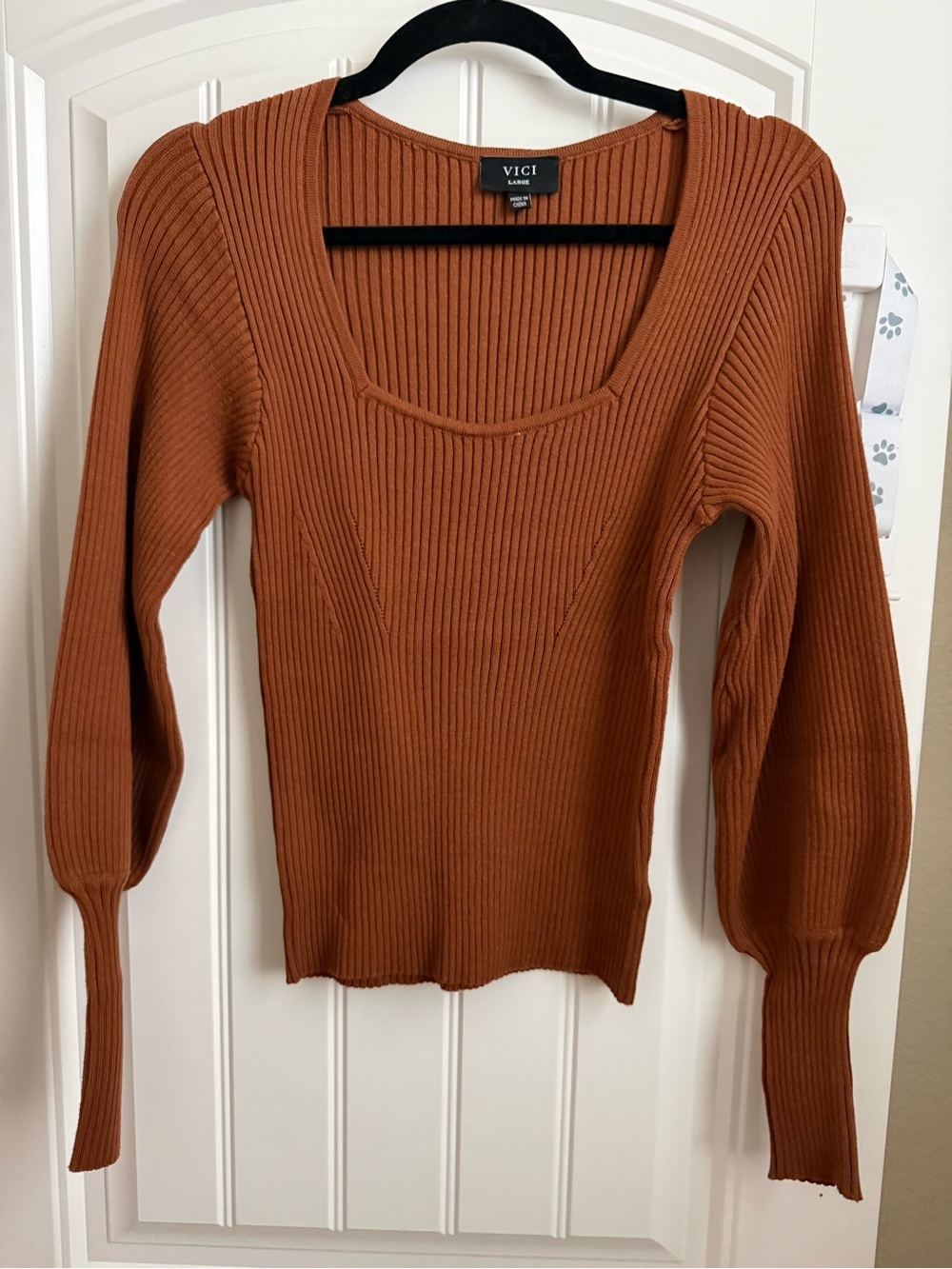 VICI Ribbed Scoop Neck Pullover in Rust